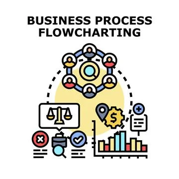 Business process flowcharting planning strategy and analysis Stock Illustration