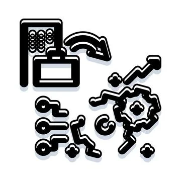 Business process growth with data and mechanisms Illustrazione stock