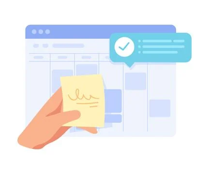 Business Process with Hand Hold Sticker with Task Vector Illustration Illustrazione stock