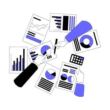 Business Process with Hands and Chart and Graph Top Table Vector Illustration Stock Illustration