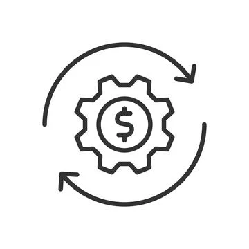 Business process icon in line design. money, gear, automation, finance, workflow Ilustración de archivo