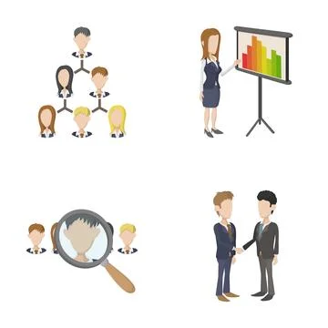 Business process icons representing teamwork and recruitment Stock Illustration