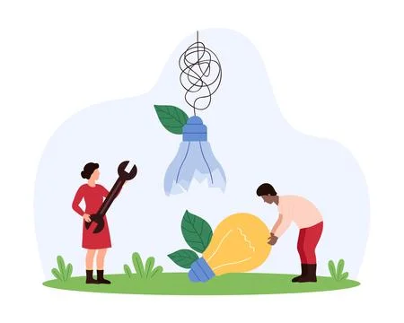 Business process improvement, technical support for project innovation by tiny Illustrazione stock