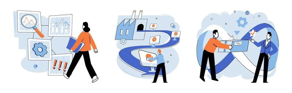 Business process. Improving business processes leads to increased efficiency Illustrazione stock