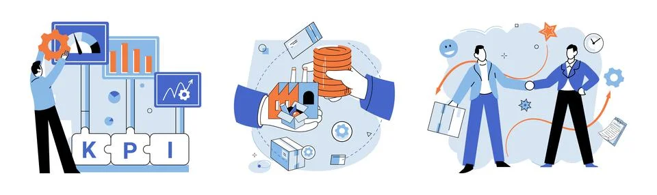 Business process. Increasing efficiency in work processes leads to improved Stock Illustration