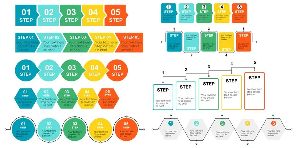 Business process infographic. Workflow flowchart template. Step by step diagr Stock Illustration