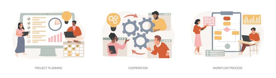Business process isolated concept vector illustration set. Stockillustratie