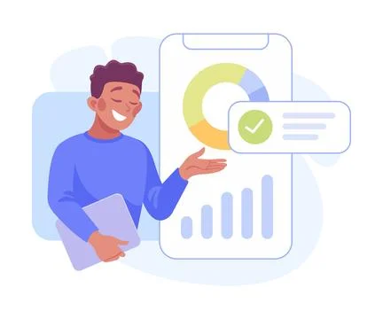 Business Process with Man Busy with Analytics Vector Illustration Illustrazione stock