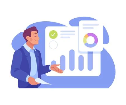 Business Process with Man Busy with Analytics Vector Illustration Stock Illustration