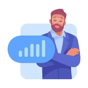 Business Process with Man Busy with Analytics Vector Illustration Stock Illustration