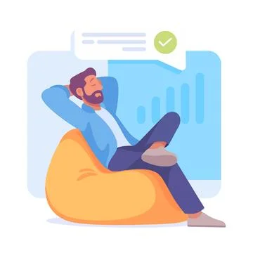 Business Process with Man Busy with Analytics Vector Illustration Illustrazione stock