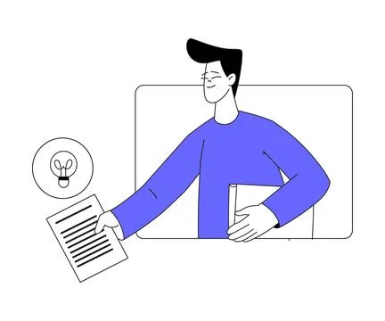Business Process with Man Character in Web Window Hold Paper Document Vector Stock Illustration