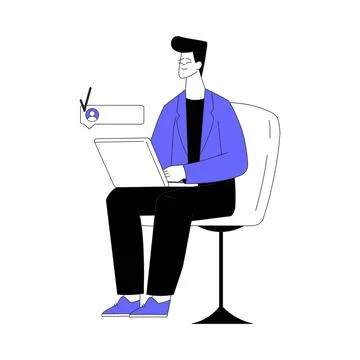 Business Process with Man Character Working at Laptop Vector Illustration Stock Illustration