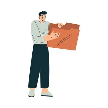 Business Process with Man Holding Folder Vector Illustration 스톡 일러스트