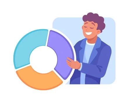 Business Process with Man with Pie Chart Busy with Analytics Vector Illustration Stock Illustration