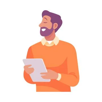 Business Process with Man with Tablet Busy with Analytics Vector Illustration Illustrazione stock