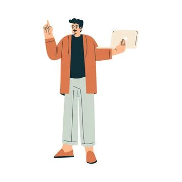 Business Process with Man Working at Laptop Vector Illustration 스톡 일러스트