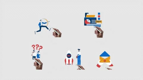 Business process management and strategy hand drawn whiteboard animation pack Stock Footage 345050729