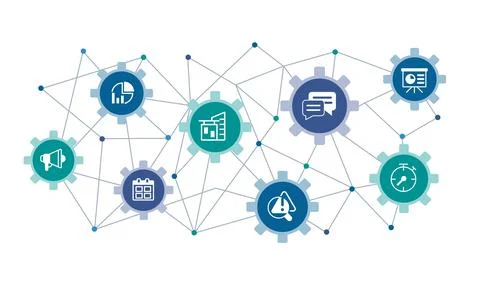 Business process management concept design template with glyph icons Stock Illustration