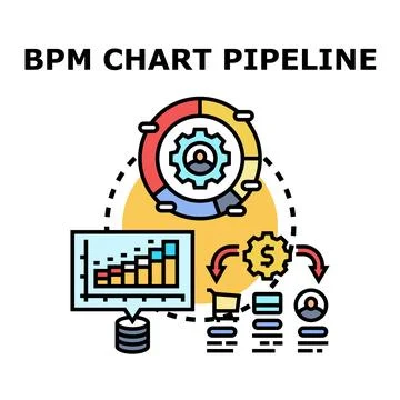 Business process management pipeline optimizing workflow analysis Illustration