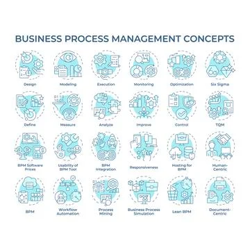 Business process management soft blue concept icons Stock Illustration