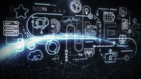 Business process management system connecting global network and data flow Stock Footage 313581027
