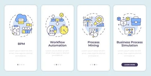 Business process management tools onboarding mobile app screen Stockillustratie