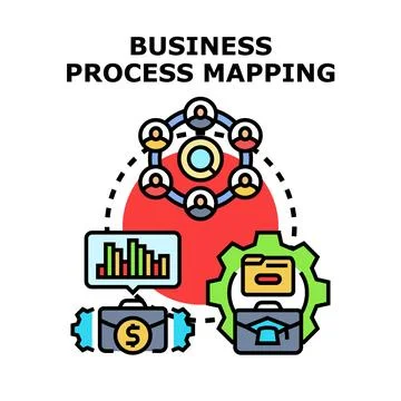 Business process mapping analyzing workflow system management Stock Illustration