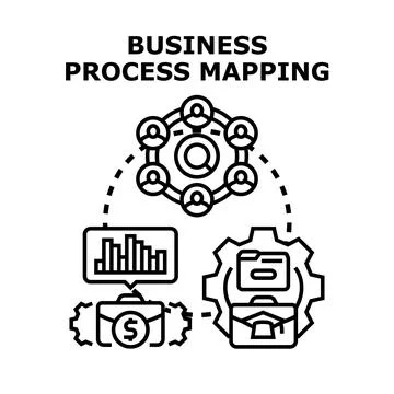 Business process mapping analyzing workflow system management Stock Illustration