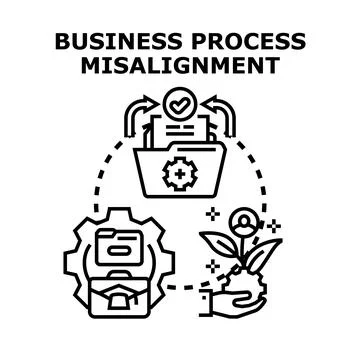 Business process misalignment causing operational problems and inefficiency Stock Illustration