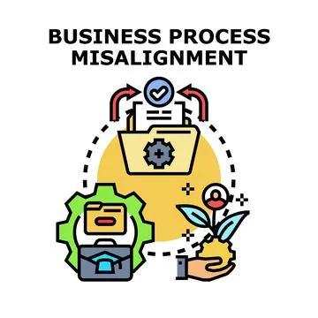 Business process misalignment causing operational problems and inefficiency Stock Illustration