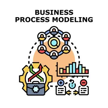 Business process modeling illustrating strategy, teamwork, and data managemen Stock Illustration
