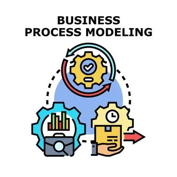 Business process modeling optimizing workflow and financial analysis icon Stock Illustration