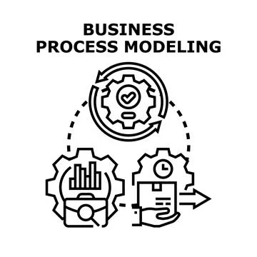 Business process modeling optimizing workflow and financial analysis icon Stock Illustration