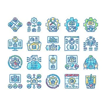 Business process optimization icons hand drawn Stock Illustration