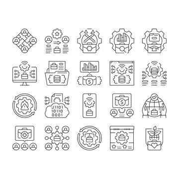Business process optimization icons set vector Stock Illustration