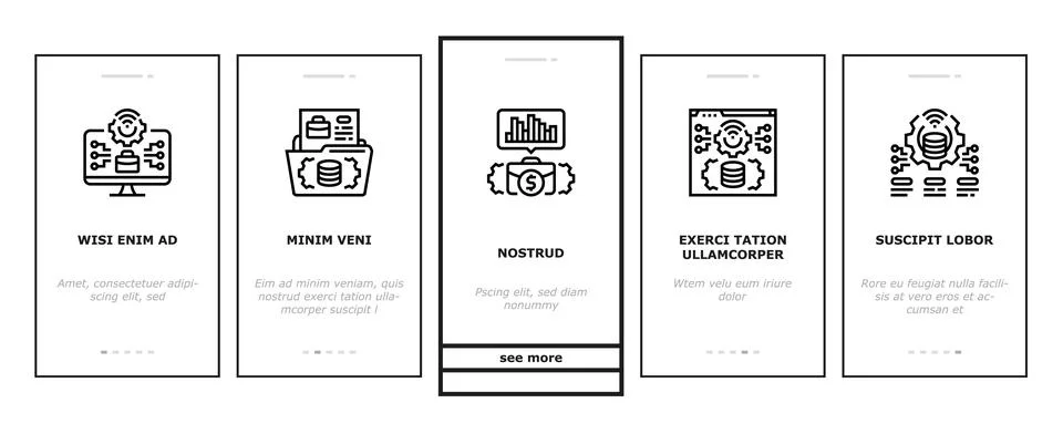 Business process optimization onboarding icons set vector Stock Illustration