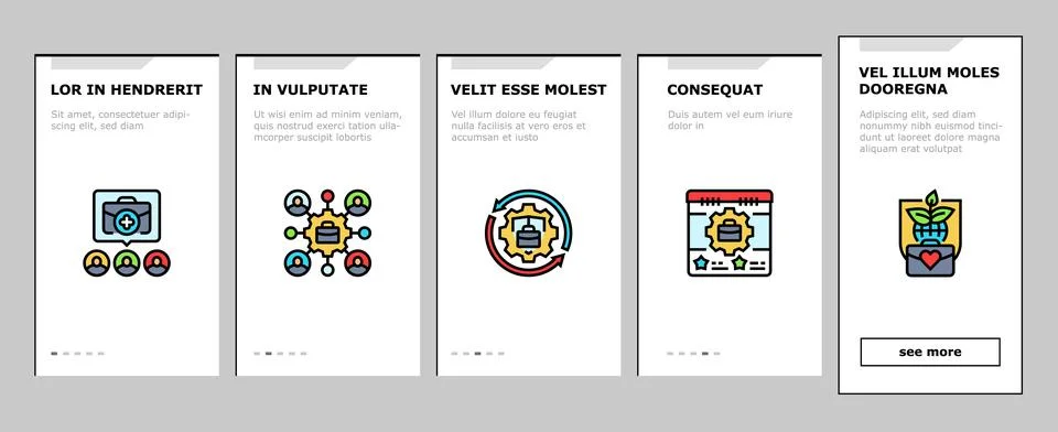 Business process optimization onboarding icons set vector Illustrazione stock