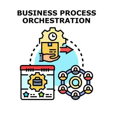 Business process orchestration concept with team collaboration Stockillustratie