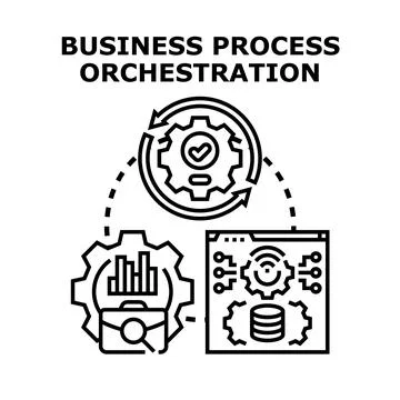 Business process orchestration implementing automation and optimization Stock Illustration