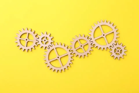 Business process organization and optimization. Scheme with wooden figures .. Stock Photos