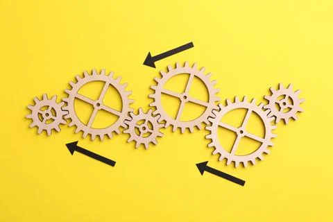 Business process organization and optimization. Scheme with wooden figures .. Stock Photos