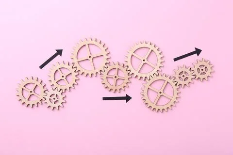 Business process organization and optimization. Scheme with wooden figures .. Stock Photos