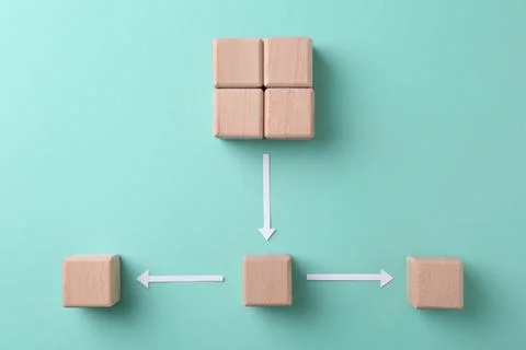 Business process organization and optimization. Scheme with wooden cubes an.. Stock Photos