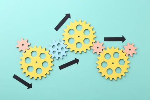 Business process organization and optimization. Scheme with wooden figures .. Stock Photos