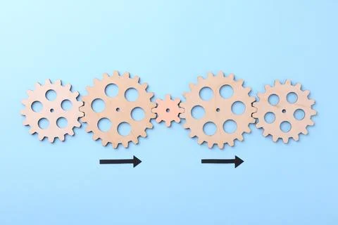 Business process organization and optimization. Scheme with wooden figures .. Stock Photos