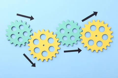 Business process organization and optimization. Scheme with wooden figures .. Stock Photos