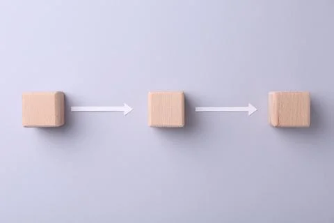 Business process organization and optimization. Scheme with wooden cubes an.. Stock Photos