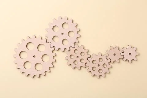 Business process organization and optimization. Scheme with wooden figures .. 스톡 사진