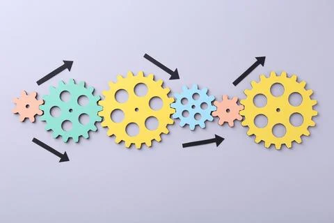 Business process organization and optimization. Scheme with wooden figures .. 스톡 사진